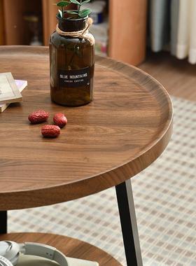 现代双层圆形小茶几小户型客厅室木几纹茶桌创意TUU卧发沙角床头