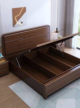 Yla新中式金丝檀木木2米x米大2床主实卧高ZGE箱储物床1米8双床人