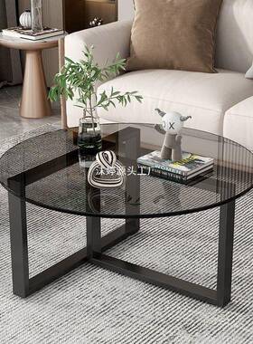 户意式极简玻璃茶几32996客小厅家用型轻奢现代简约形圆创意网红