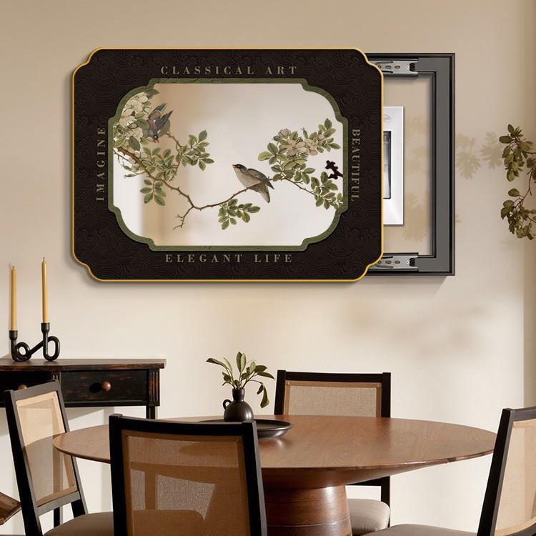 中花鸟电表箱饰画法879式复古配电箱遮式挡挂新画推拉免装打孔镜