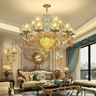 欧式廷别轻墅宫华风客厅灯酒店餐厅264灯卧室灯奢豪大气陶瓷水晶