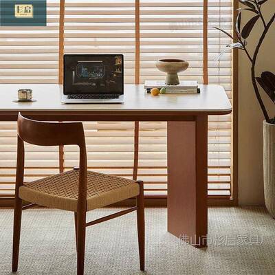 卡门奶洞石餐桌长方法小式复NLC古中古风岩板实木油风小户型众餐