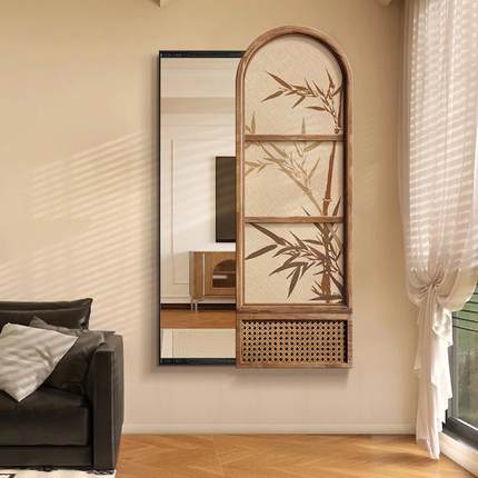 中古风推拉隐形全身镜室玄关装饰画可闭隐关穿藏式衣镜壁画卧ZA05