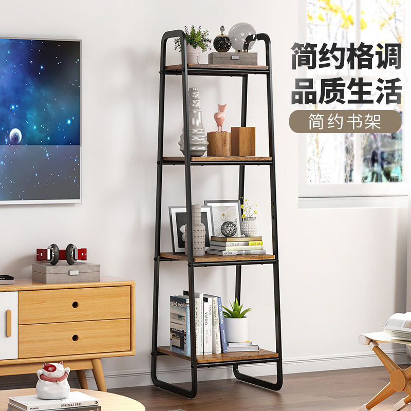 复古置物架落地实木隔板书架卧室客厅厨房铁艺花架收纳展示架子