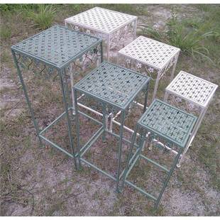 铁艺方形组高花架三件套复古做旧绿萝架花托款盆栽合阶梯层花朵高