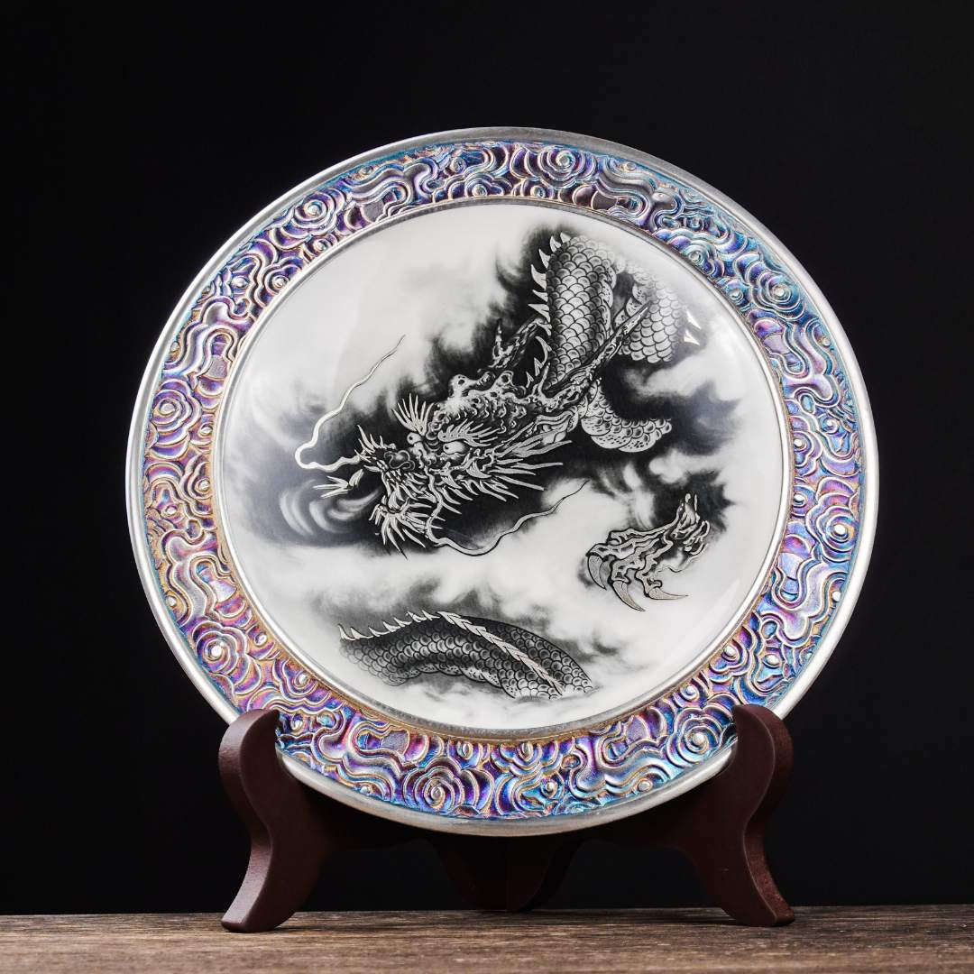 何赋森云鎏银壶承高档陶瓷茶具配件家用干泡小托盘家居工艺品摆件