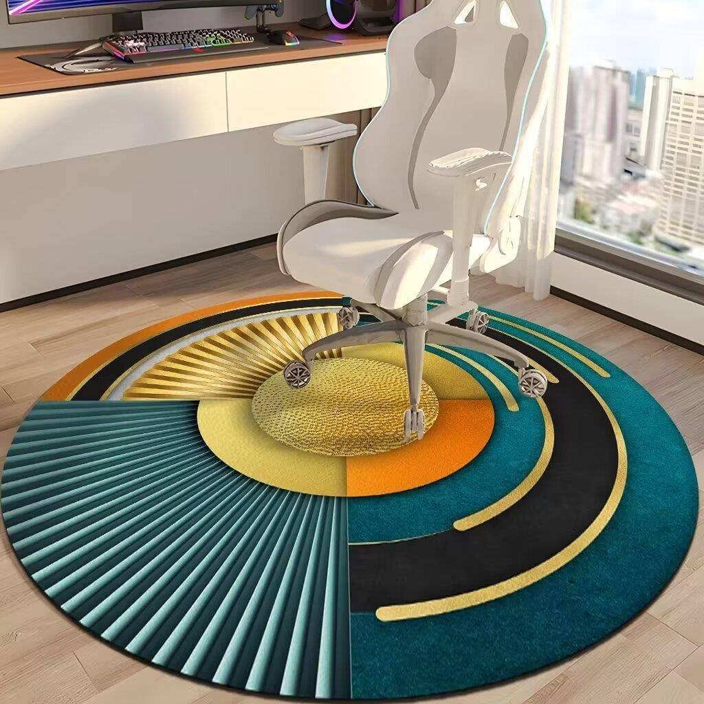 简约现隔代轻奢室圆形地毯书会房客厅卧地垫静音凉防滑真OIF丝绒