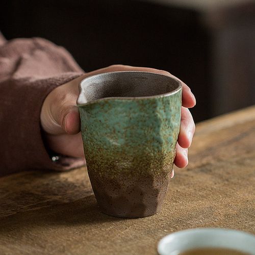 仿古风锤纹公道杯 中式粗陶茶海陶瓷分茶器 均杯器功夫茶具
