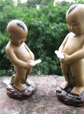 假山盆景配件上水石陶瓷尿童鱼缸摆设喷水小孩人物摆件水族装饰品