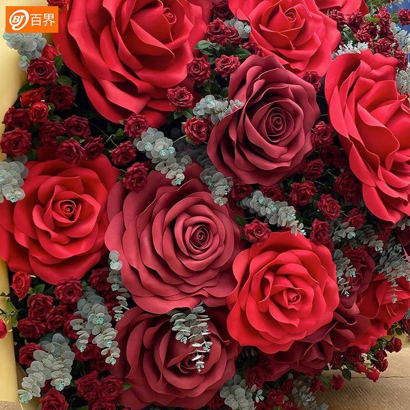 型手工艺EA玫瑰花巨商场V橱窗美陈装VUL饰网红打卡场纸景布置道具