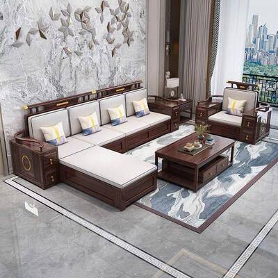 中式金木实型木沙发客厅组新FSE合大小户别墅冬夏两用贵乌妃储物