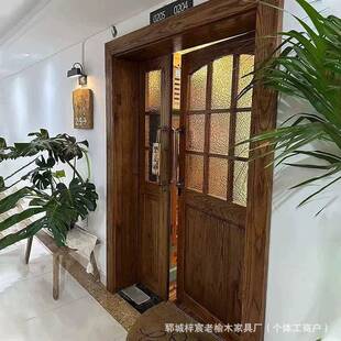 旧老门榆进木室内门仿古装672修木民宿酒店卧室做风化装饰户门推