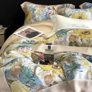 田园风春夏100S天丝绒棉印花四YC96680件套裸凉感罩睡被套床上用
