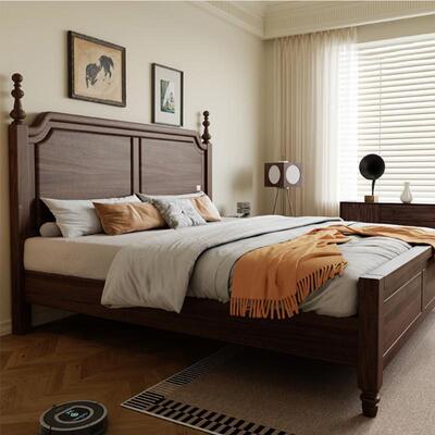 2952美全式家实木床用1.8m主卧大床复古村卧室胡桃木双人床工乡厂