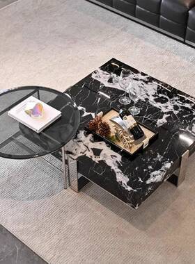 VGJ意茶式极简大理石茶几客厅用大小户型轻奢简设计师款约方几家