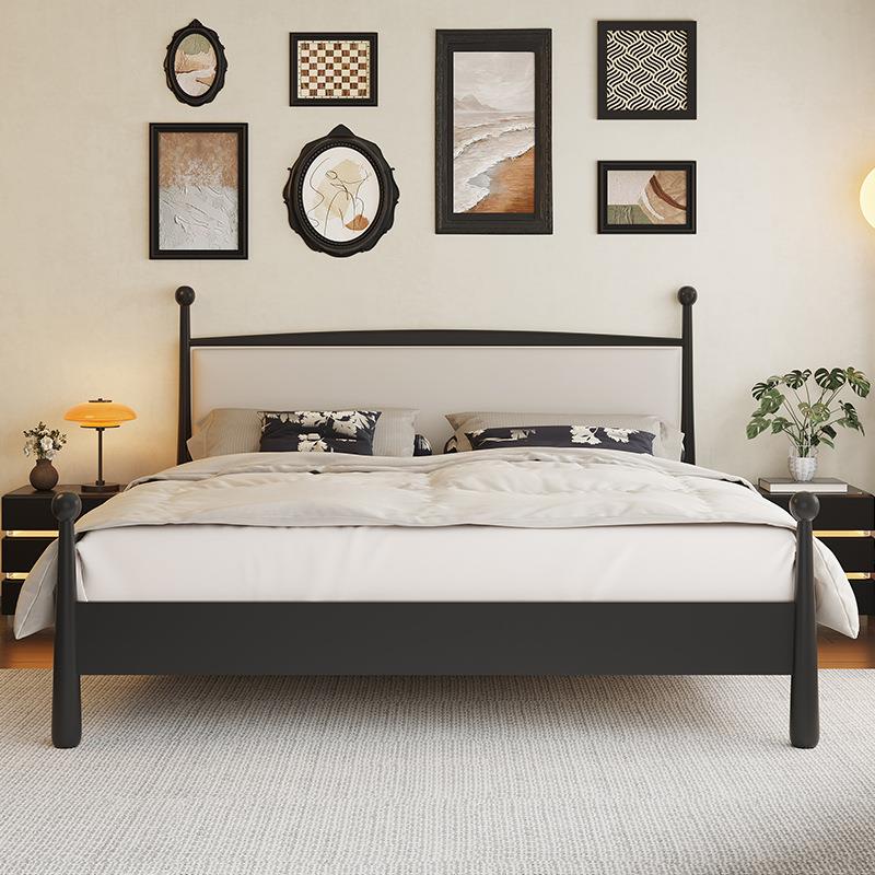 法色式复实木床中古.极简古小户型主卧室1USE8米大床黑1.5m双人婚