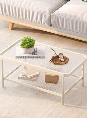 方形一型体茶台奶油风客小厅玻璃茶几户小家用现代简83203约茶桌