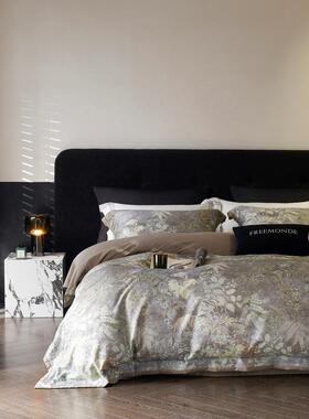 宽轻奢180s超棉细旦天丝磨毛四件套全棉长绒棉边ZYJ-2025拼角数印