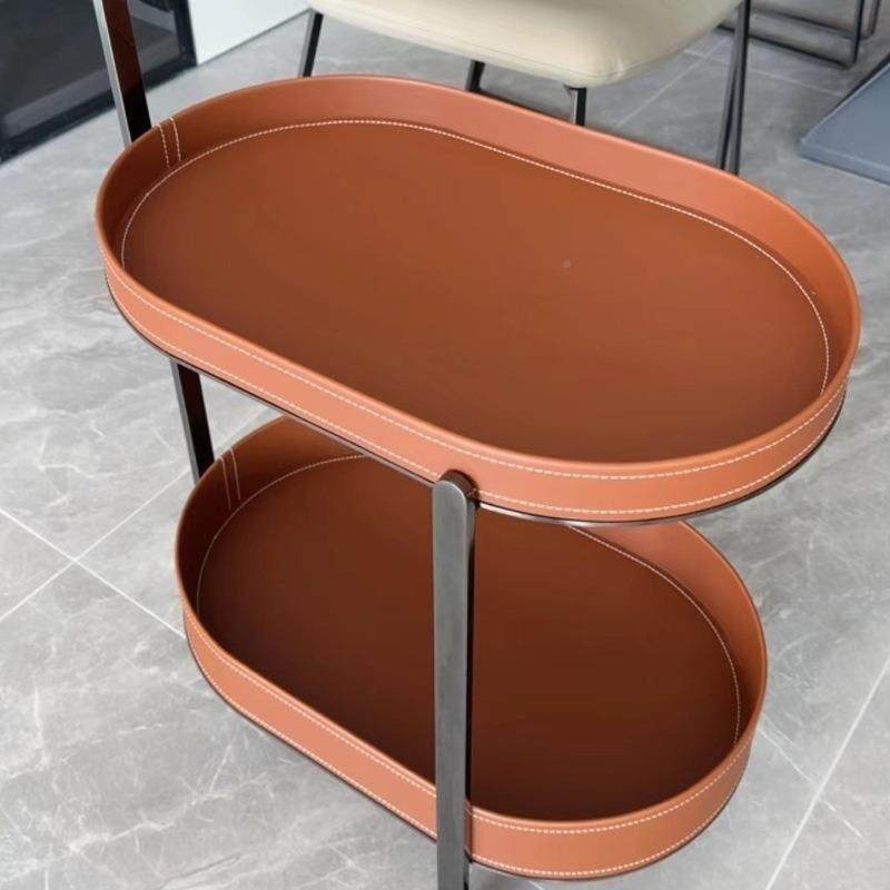 轻推奢马鞍皮移动沙发边几小车茶几客用厅家角床头柜985带轮几置