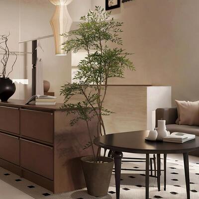 绿植轻奢南天竹假盆树室内家居商铺假植物诧寂落栽F97S77TM地摆绢