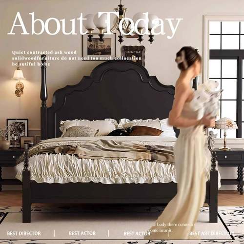 简风美式轻实木双人床未知1.5m1.8m中古法风式床奢美婚床主卧床安