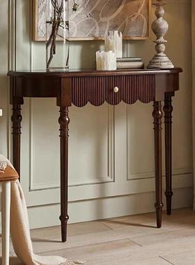 美桌式古复实452木半桌圆玄关法式中古入户案台客厅靠墙装饰进门