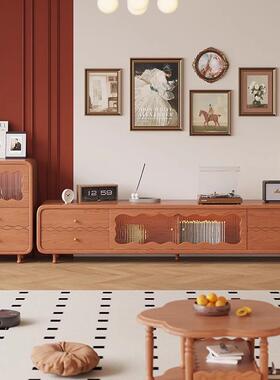 中古45846风美式复古实电木视柜边柜代现简约客厅家用落地带柜影