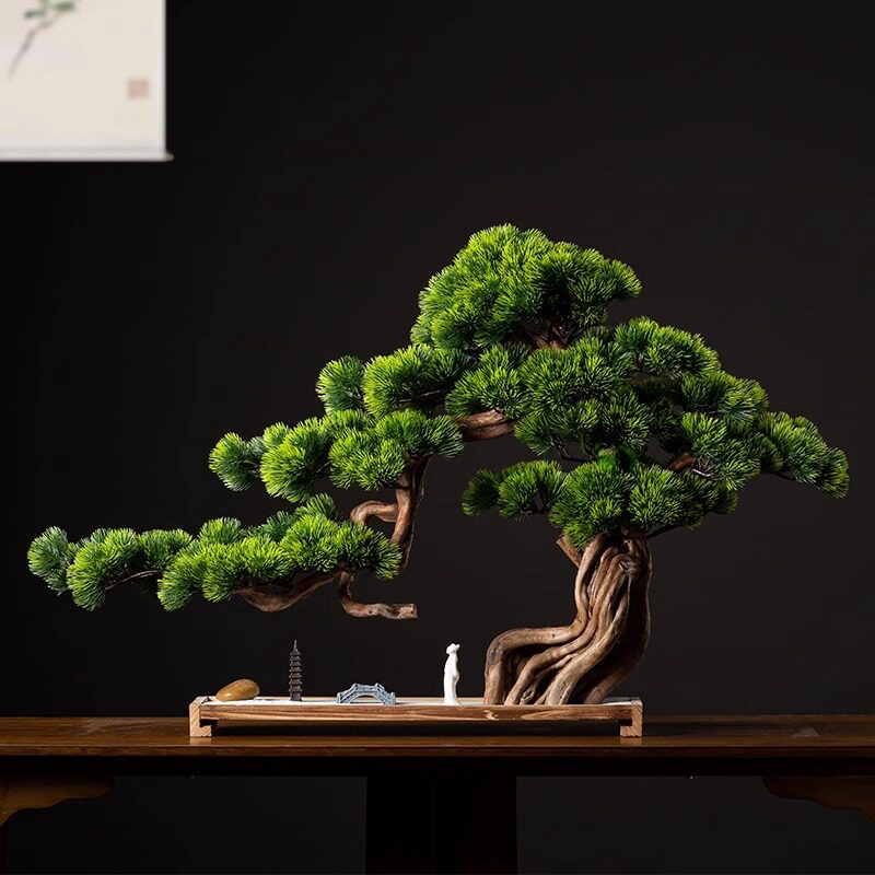 仿真迎客松盆景摆件罗汉松盆栽玄关客厅大型绿植物假松树景观造景