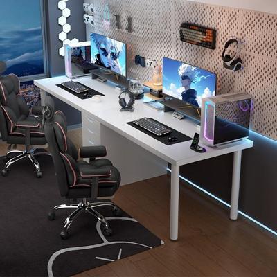 双人电竞桌男生卧室家用白色电脑桌台式网红书桌奶油风简易工作台