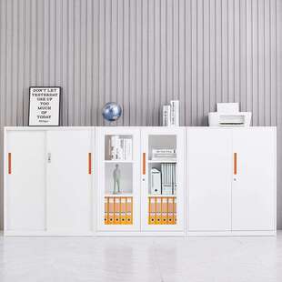 办公文件柜矮柜阳台储物收纳柜带锁玻璃推拉门置物铁皮柜抽屉柜子