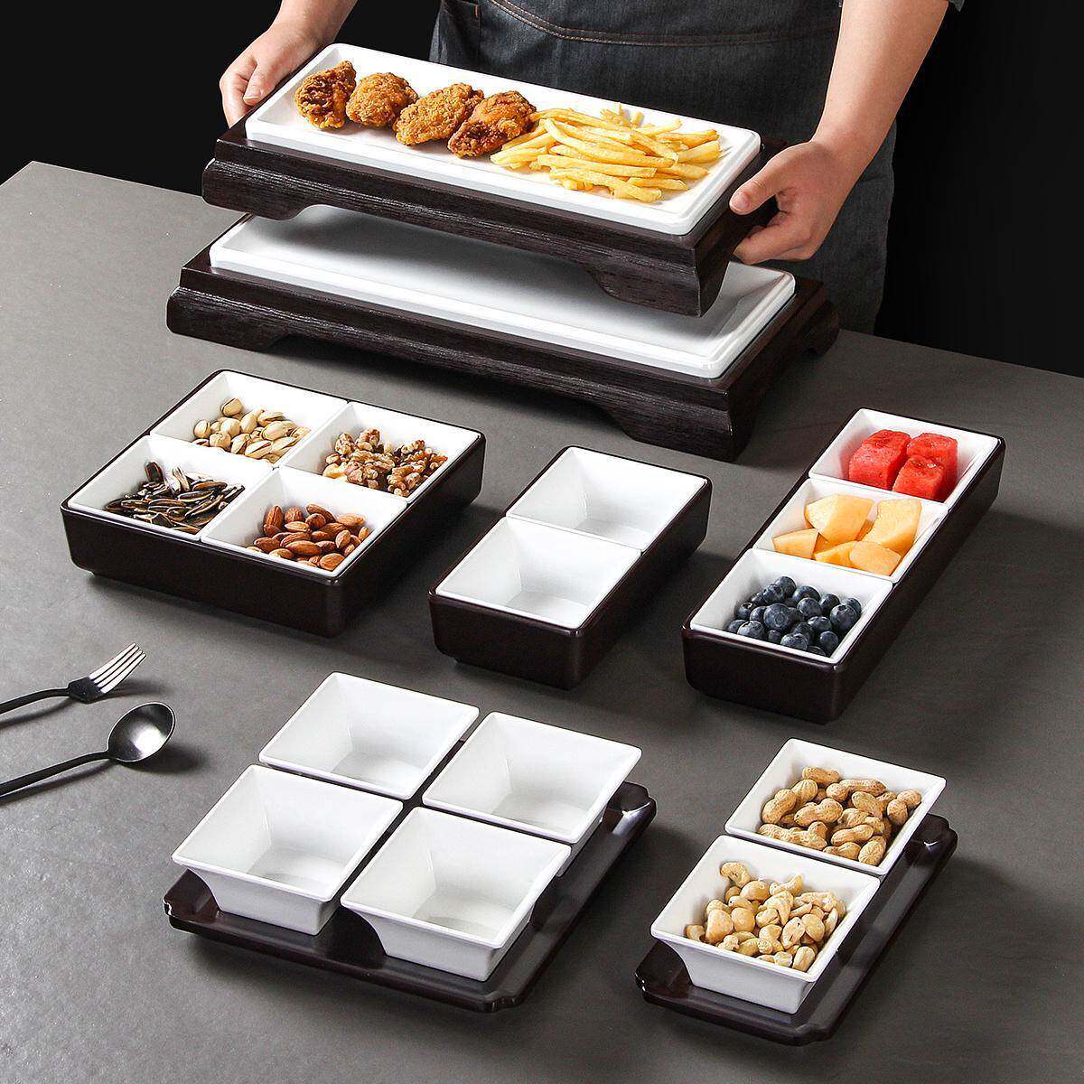 祥源美密胺餐具盘子KTV商用干果小吃水果拼盘创意火锅四宫格摆盘