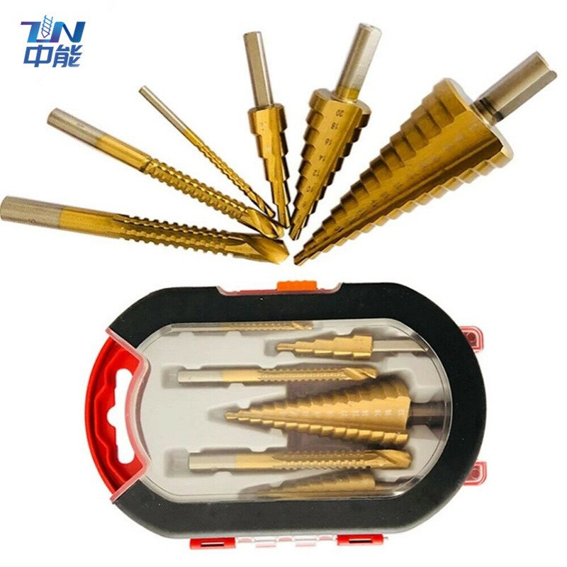 6件套高速钢宝塔钻拉槽锯齿钻塑盒装阶梯钻锯钻套装螺旋槽钻头