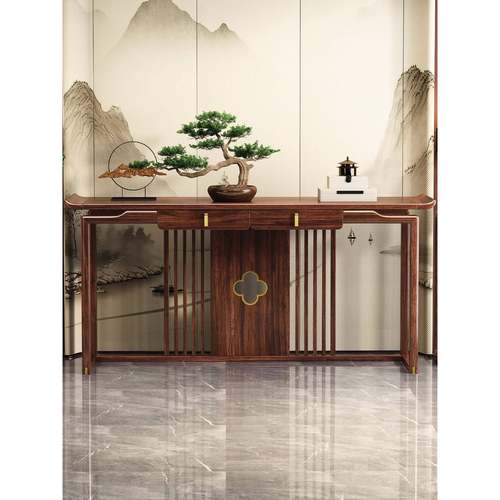 乌金木玄关桌加长款条案几1.6/1.8/2米新中式实木玄关柜中堂供桌