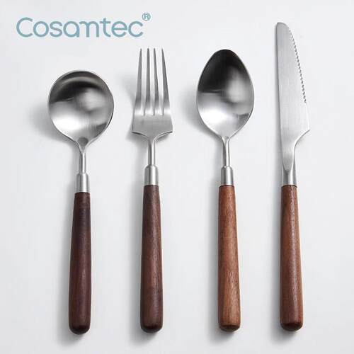 Cosamtec黑胡桃木304不锈钢刀叉牛排刀叉勺高档家用西餐餐具套装