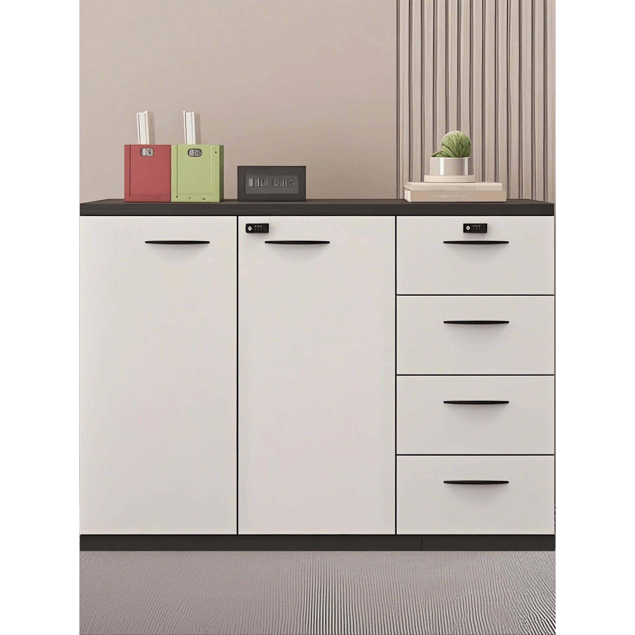 文件柜矮柜木质带锁抽屉资料柜储物柜茶水柜办公室落地边柜收纳柜