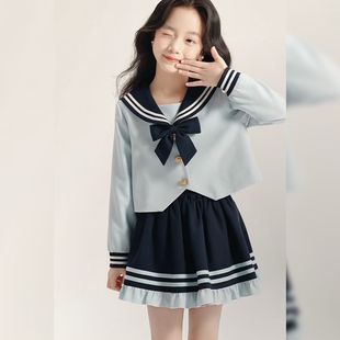 新款 中大童夏季 洋气娃娃领上衣短裙两件套 洋气jk套装 网红女童韩版