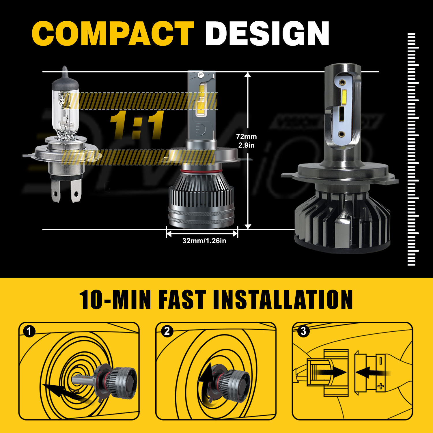 新品热销LED汽车大灯前照灯雾灯高亮大功率远近一体前大灯H7H4H11