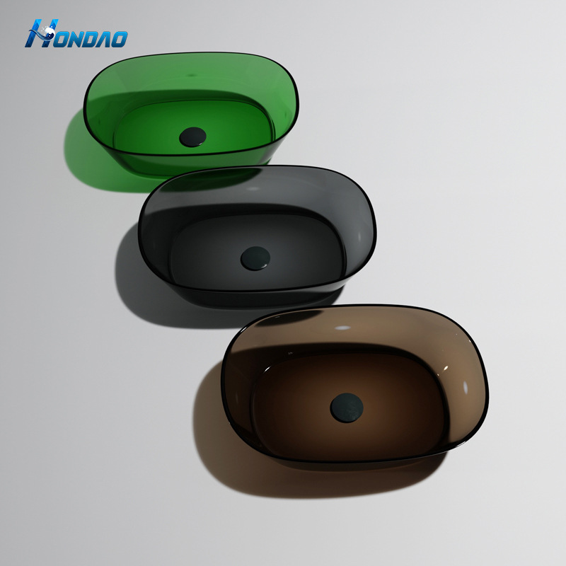 浴室创意透明树脂艺术盆高级酒店艺术设计人造石彩色台上盆洗漱盆