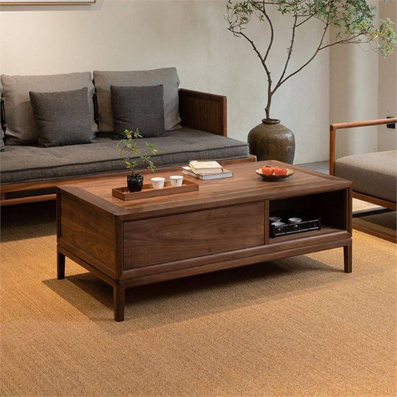 新中式茶几黑胡桃实木方形茶桌茶台茶几桌组合客厅小户型原木