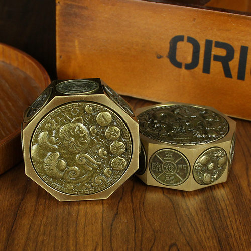 纯铜八面转手把件男士老人解压一夜暴富五福临门铜制品礼黄铜摆件