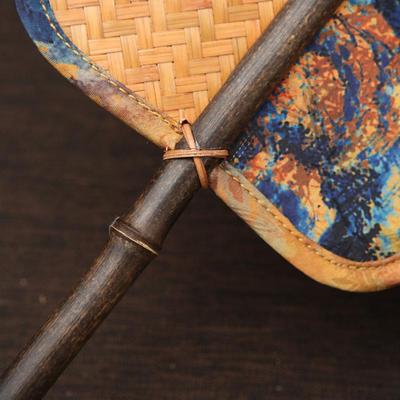 紫竹手工缎面蒲竹青编扇子大扇复VAD古花团扇竹制加厚宣纸扇扇扇