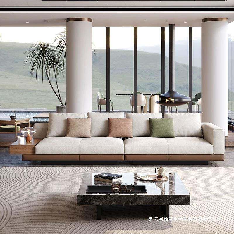 沙康中纳利布艺发客厅SF0017#现代轻奢高端棉麻意极简式直排沙发