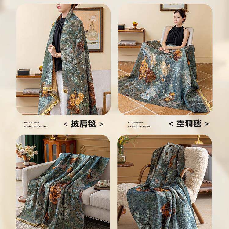 油画沙发古巾秋美式轻奢F98HJTT8盖布复罩套欧式棉麻巾新款冬沙发