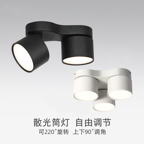 明装led天花灯客厅斗胆灯无主灯商用吸顶式双头三头三色变光筒灯