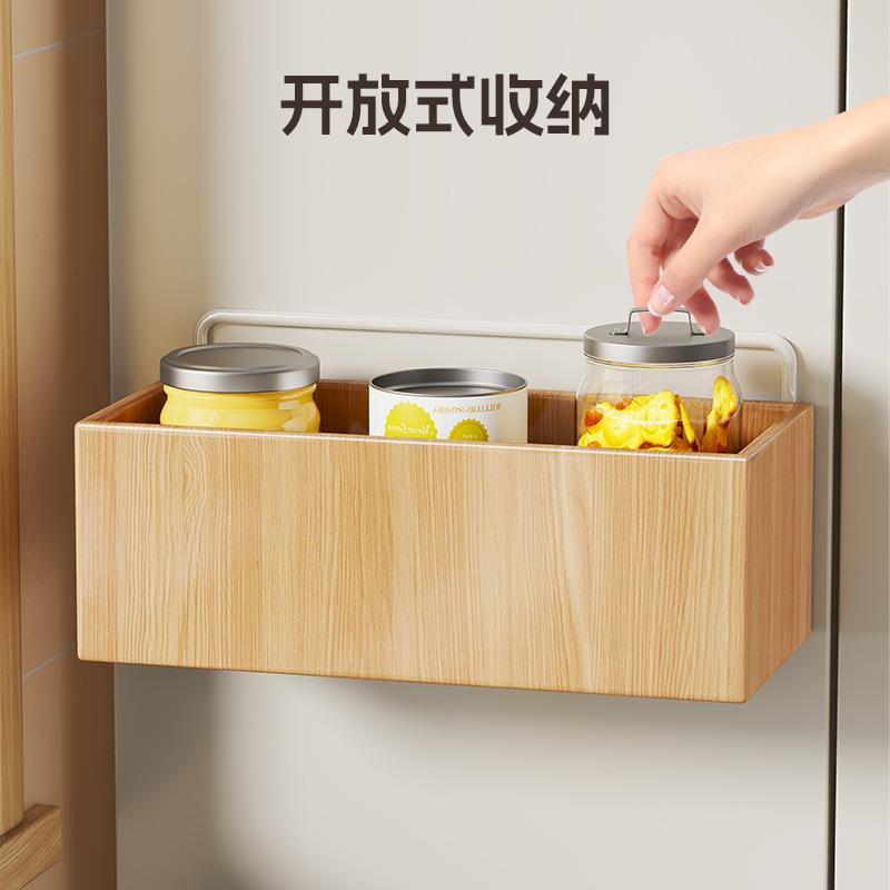 实木冰厨房鲜膜料642整理架箱外侧保面置物架免打孔墙上纸巾调收