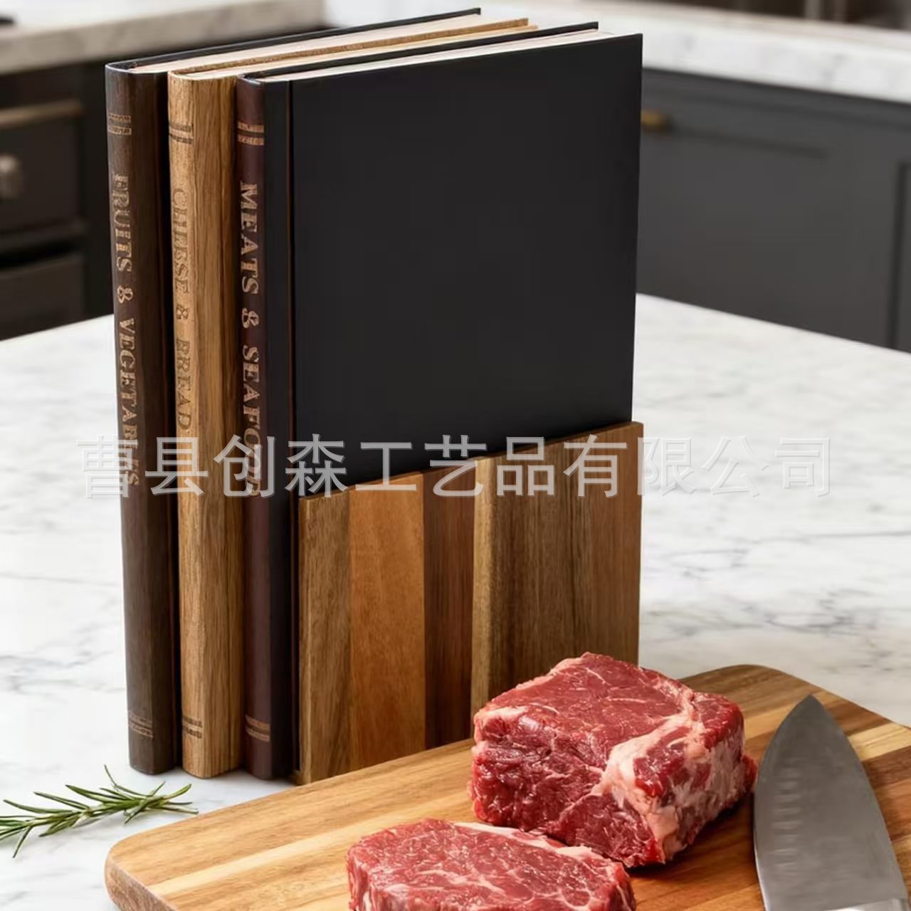 跨境书本式木质菜板厨房砧板三件套分类案板带底座双面可用菜板