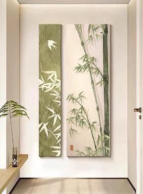 中式步步高升竹子入ZA户玄关装饰画新道两联竖版廊过走尽头高档挂