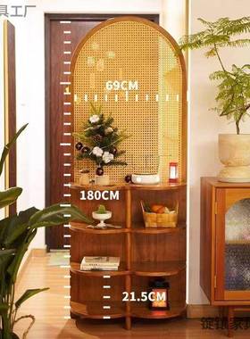 古藤编屏隔风断26904客厅入户玄关遮挡可复动座移屏实木风置物花