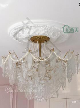 法式石膏线灯盘网椭圆形WYP盘p灯u红客厅灯池雕花复式天吊圆花盘