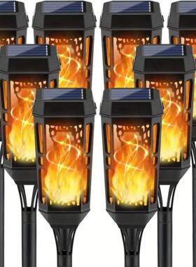 亚马逊爆款LED太阳火焰火炬灯，12LED景观装饰火焰灯太阳火焰闪烁